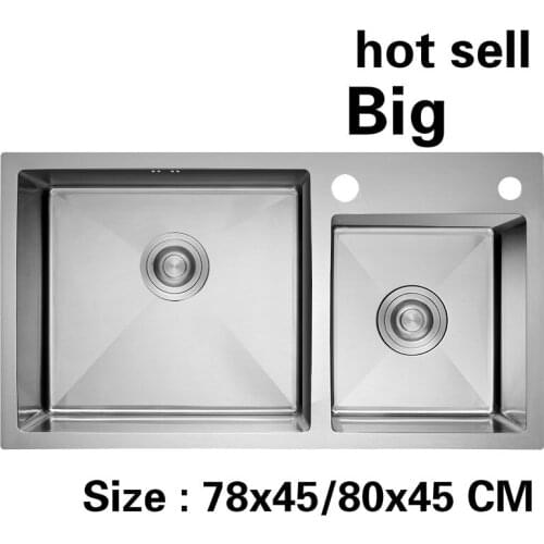Free shipping Apartment high quality kitchen manual sink double groove do the dishe 304 stainless steel hot sell 78x45/80x45 CM