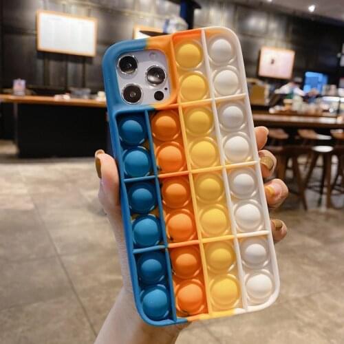 Phone Cases For 11 12 Mini Pro Max 7 8 Plus X Xr Xs Se2020 Rainbow Can Be Pressed Soft Back Cover Silica Gel Anti Falling Case