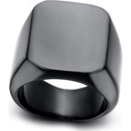 Black Fashion Mens High Polished Signet Solid 316L Stainless Steel Biker Ring Mens Jewelry