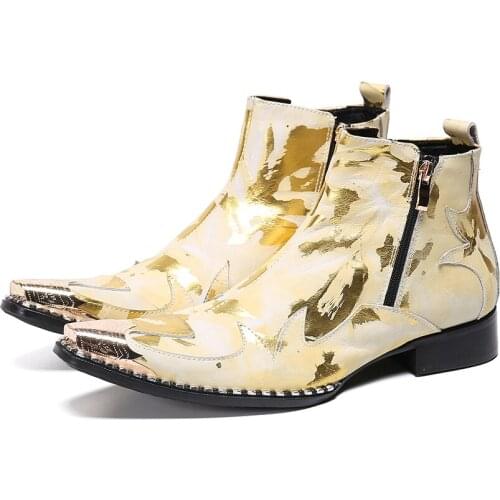 Christia Bella Winter Plus Size Man Genuine Leather Zipper Ankle Boots Man Metal Pointed Toe Short Boots Men Fashion Party Boots