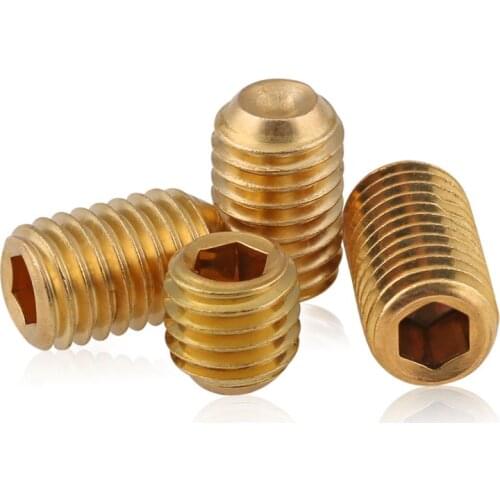 DIN915 M3 M4 M5 M6 M8 M10 Brass Grub Screws Flat Point Hexagon Socket Set Screws Headless