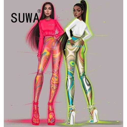 European Fashion Print Sexy Summer Skinny Pencil Pant Ladies High Waist Trousers Ladies Capris