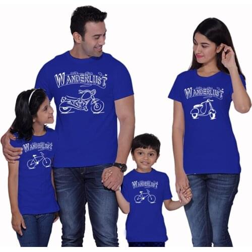 Riding Family T Shirt Family Matching Outfits Mom Scooter and Dad Motorcycle and Children Bicycle T-shirt