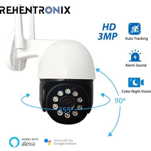 3MP Outdoor WiFi PTZ Camera Wireless Security IP Camera Auto Tracking Home Video Surveillance Camera with Color Night Vision