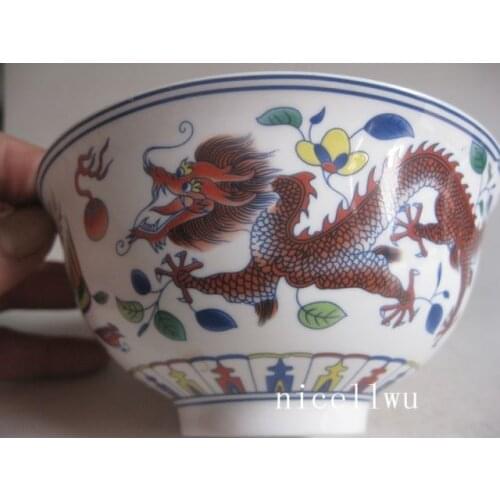 Exquisite Chinese Colorful Hand Painted Dragon Porcelain Bowl with Qing Dynasty Mark