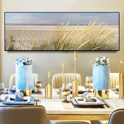 Sky Island Sand Dunes Tail Grass Canvas Painting Seascape Beach Landscape Posters and Prints Wall Art Picture Home Decoration