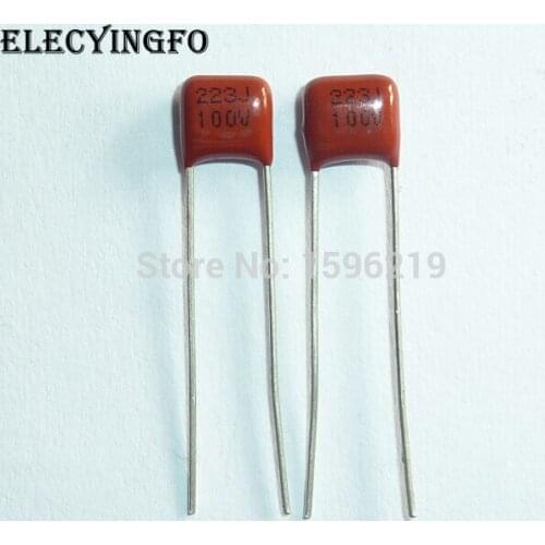 50pcs CBB capacitor 223 100V 223J 0.022uF 22nF P5 CL21x Metallized Polypropylene Film Capacitor