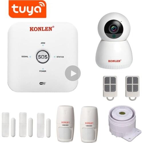 KONLEN Tuya Smart Life MINI WIFI GSM Home Security Alarm System Wireless with IP Video Camera Alexa Google Home Voice Control