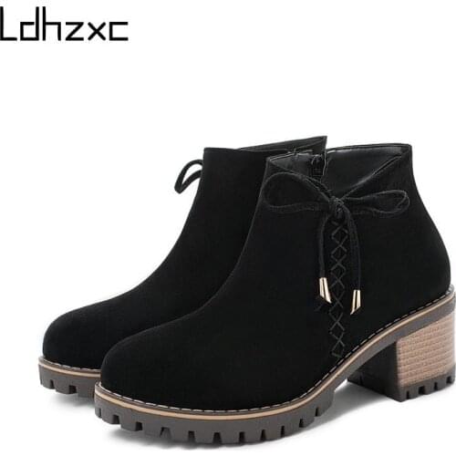 LDHZXC Pu Leather Zipper Booties Women High Heels Autumn Platform Ankle Boots with Zippers Black Punk High Quality Big Size