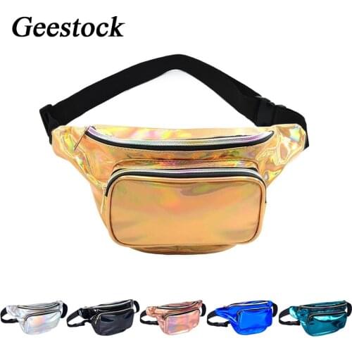 Geestock Waist Bag Fashion Women Fanny Pack PVC Adjustable Holographic Bag for Travel, Party, Festival, Hiking Running
