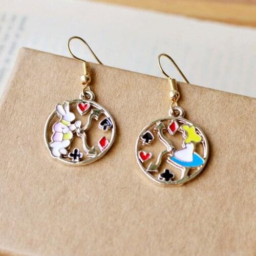Fashion Style Rock Party Girl Pop Cartoon Icon Enamel Alice Wonderland Rabbit Bunny Asymmetric Stud Earrings