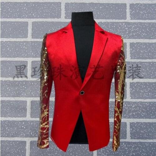Men suits designs masculino homme terno stage costumes for singers men red sequin blazer dance jacket star style formal dress