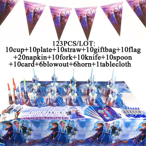 Disney Frozen 2 Party Elsa Princess Set Decoration Party Supplies Cup Straws Gift Bags For Birthday Party Decorations For Girls