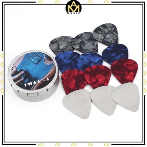 Guitar Picks Set W/ Stainless Steel Case+12pcs Celluloid Thin Guitar Picks Portable For Guitarist Guitar Parts Accessories