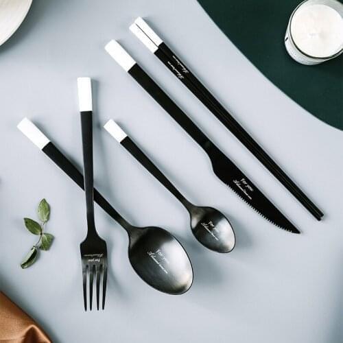 4Pcs Matte Black Cutlery Set Stainless Steel Dinnerware Spoon Fork Knife Chopsticks Dinner Kitchen Tableware Silverware Sets
