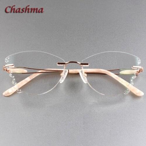 Rhinestone Titanium Frame Transparent Lenses Rimless Glasses Light Frame Women Gradient Glass Prescription Graduation Glasses
