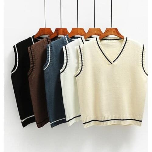 Autumn Women Vest Simple All-match Fashion Korean Style V-neck Knitted Sweater Leisure Student Sleeveless Female Vintage Vest