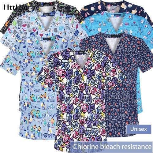 Chlorine bleach-resistant hospital clinic new printed short-sleeve shirt veterinary dentistry medical uniform dental clinic care