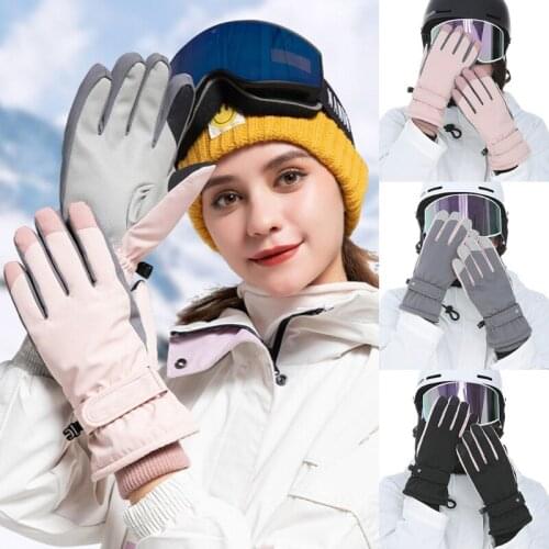 Women Winter Waterproof Touchscreen Snow Gloves Floral Embroidery Thermal Insulated Warm Non-Slip Outdoor Cycling Snowboard Mitt