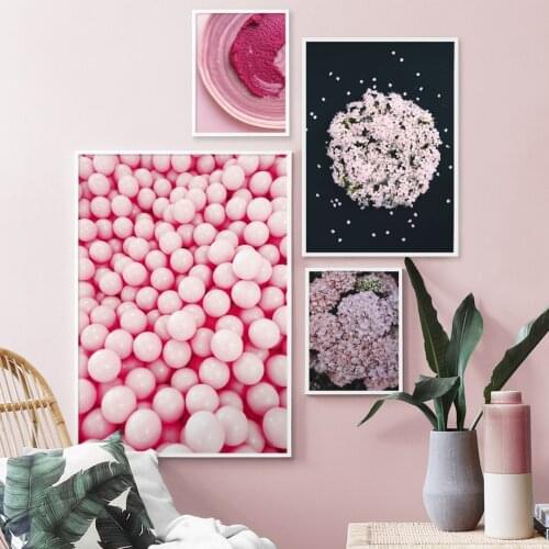Purple Lilac Flower Fashion Lip Pink Candy Cake Posters and Prints Wall Art Canvas Painting Nordic Pictures for Living Room