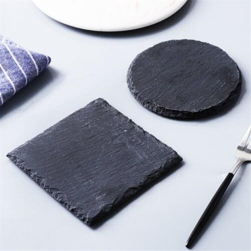 Coasters Slate Stone Mat Serving Plate For Cake Bar Kitchen Rectangle Black Natural Edge Stone Drink Coaster Pad 2020 New