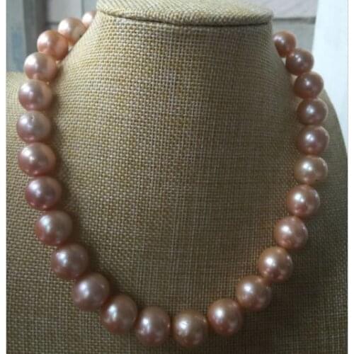 Stunning 13-14kmm gold pink pearl necklace 18inch 14k