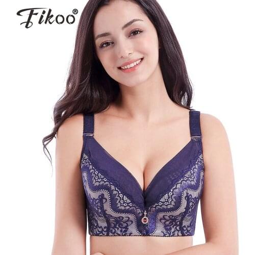 Fikoo Sexy Women Full Coverage Push up Bra With Pad Underwire Beauty Lace Back Brassieres Lingerie Plus Size 44D 46E