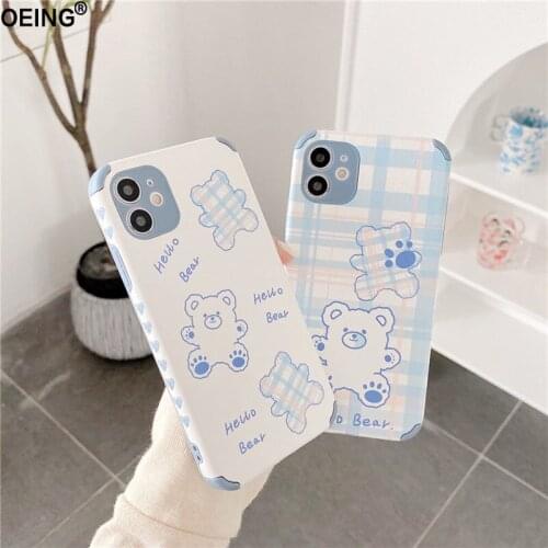 Side Love Bear Cute Phone Case For iPhone 11 12 Pro Max 6 7 8 X XS Max XR SE2020 Cartoon Couple Shockproof Soft Back Case Cover