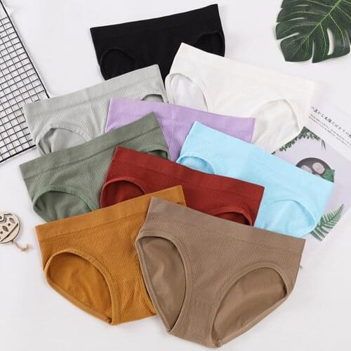 Plus Size Cotton Panties Solid Color Comfortable Underwear Women Low Waist Briefs M L