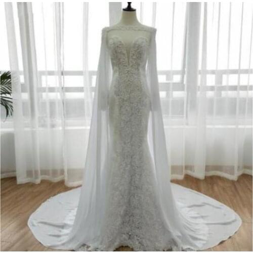 Gorgeous Lace Chiffon Bridal Wedding Shawl Luxury Custom Fashion Wedding Accessories White Ivory Evening Dress