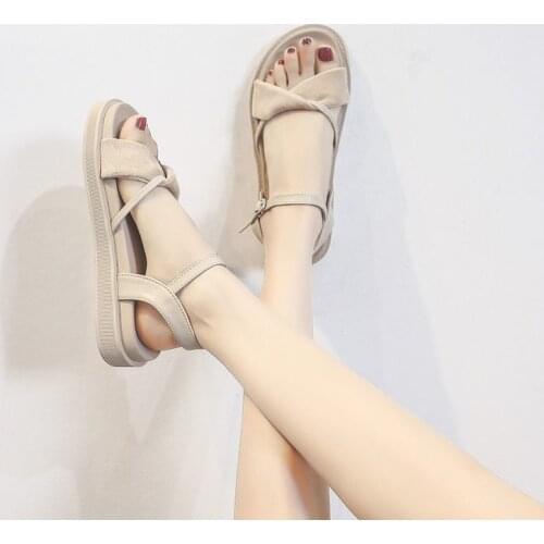 Fairy Style Sandals Flat Bottom Casual 2021 New Style Korean Student Sponge Cake Thick Bottom One-word Buckle Roman Style