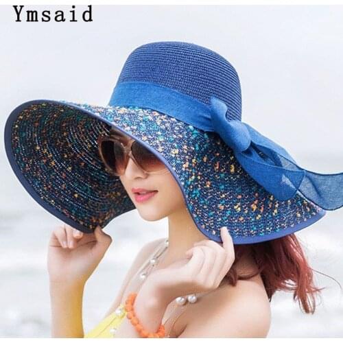 2019 New Fashion Woman Straw Hat Bowknot Ribbon Sun Hats Wide Brim Casual Female Summer Foldable Shade Beach Hat Anti uv Cap