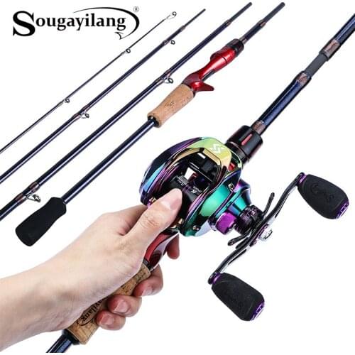 Sougayilang 4 Section Fishing Rod and Reel Combo Set High Speed 6.3:1 9+1BB and Ultralight Carbon Fiber Casting Rod Fishing Kits