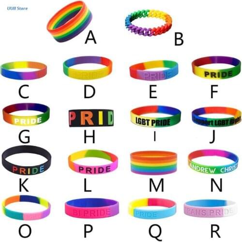 XX9D 18 Types Unisex Rainbow Letters Sports Wristband Six-Color Gay Lesbian Pride Silicone Rubber Wristlet Bracelet Party