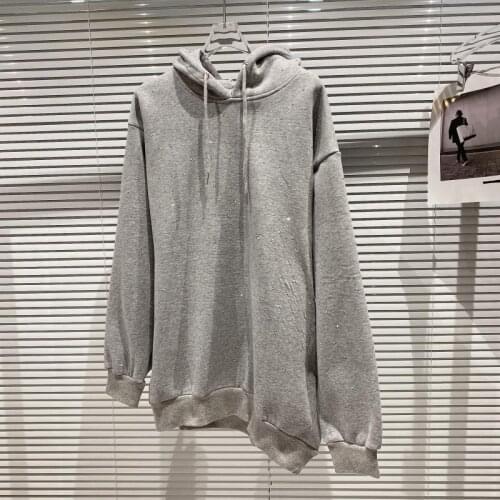 Fashion Women Hot drill Top Solid Sweatshirt Hoodie Rhinestones Long Sleeve Sweatershirt Hoodie Tops Diamond stone Hoodie Women