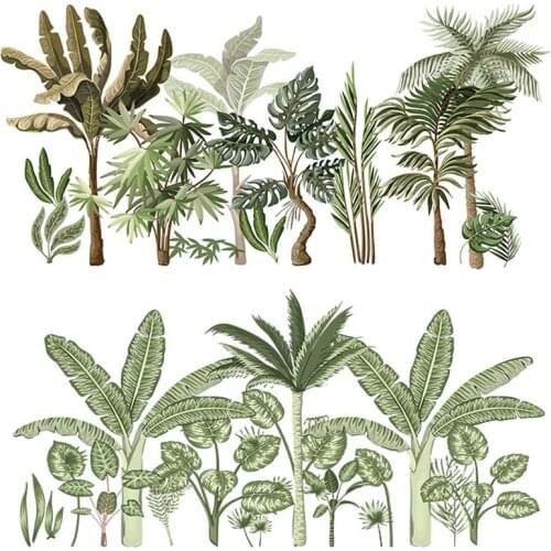 Tropical Wall Stickers Home Decor DIY Green Tree Leaves Removable Vinyl Mural Art Vegetation Wallpaper Decoration