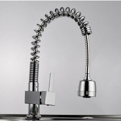Rotated kitchen spring faucet hot and cold, Brass kitchen sink basin faucet pull down, Stretched dish basin faucet mixer tap
