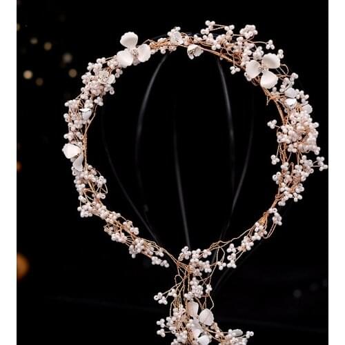 Fashion Pearls Bridal Hair Crown Floral Wedding Tiara Headband Handmade Women Hair Vine Accessories