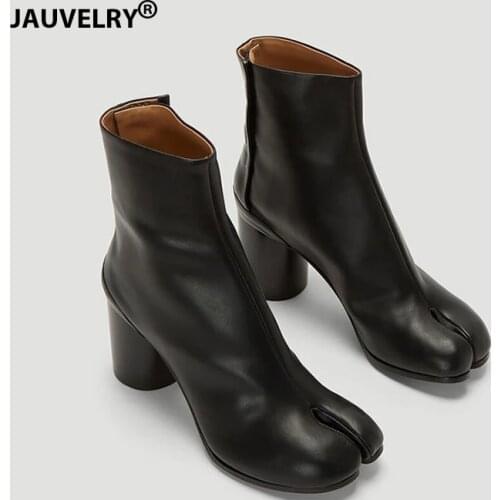 2021 Fashion Brand Design Tabi Boots Split Toe Round High Heel Women Boots INS Style Autumn Ankle Boots for Women Botas Mujer