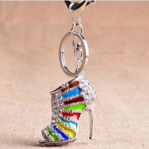 Women Keychains Charm High Heel Shoes Keyrings Crystal Trendy Purse Bag Buckle Bag Pendant For Car Key Chains Jewelry