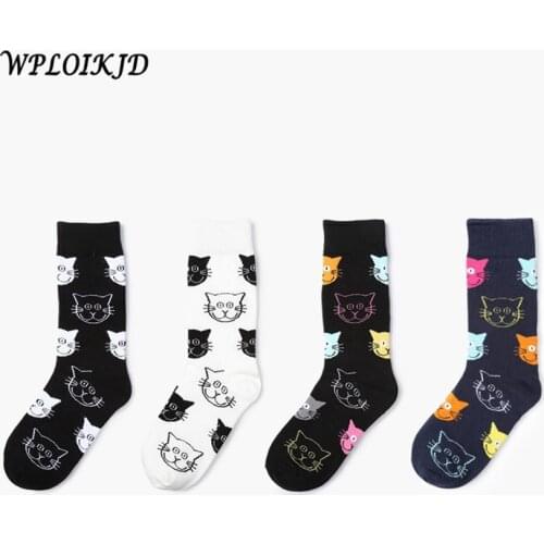 [WPLOIKJD]4 Style Cute Animals Cartoon Face Cat Pattern Cotton Women Socks Sweet Female Funny Sock Fashion Unisex Meias No Box