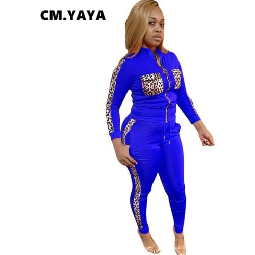 CM.YAYA Active Plus Size XL-5XL Leopard Patchwork Womens Set Jacket Pants Matching Set Tracksuit Fitness Two 2Piece Set Outfit