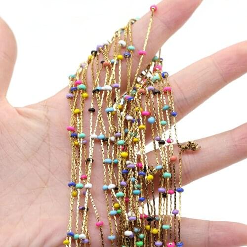 Gold Color Wire Wrapped Rosary Chain Handwork Oil Drop Beads Stainless Steel Chains for Jewelry Making DIY Charm Necklace 4x4mm