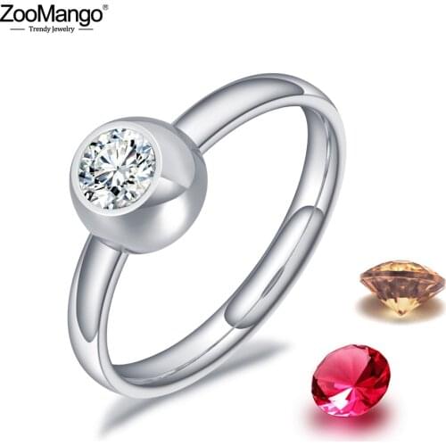 ZooMango Original Design Diy CZ Crystal Anniversary Rings Jewelry For Women Girls Titanium Stainless Steel Charming Ring ZR19098