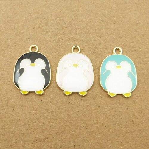 10pcs 17x23mm enamel penguin charm for jewelry making crafting fashion earring pendant bracelet necklace charms