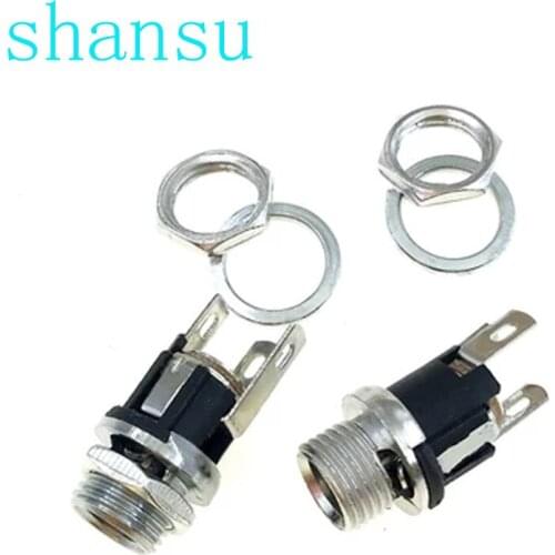 10pcs DC power socket DC-021mm The DC plug 5.5*2.1 3Pin metal 5.5X2.1mm DC021