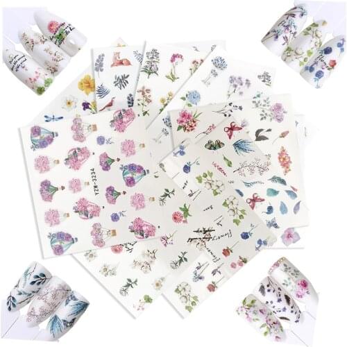 10 Kinds/lot Design Flower Water Transfer Decals Water Nail Stickers Floral Leaves Plant Nail Stickers Nail Sticker Sticker Art