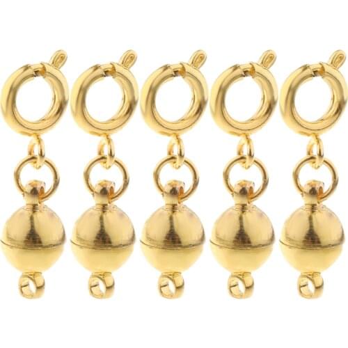 5pcs Copper 6mm Round Ball Magnetic Clasp with Lobster Clasp Findings For DIY Necklaces Bracelets Jewelry Making Connector