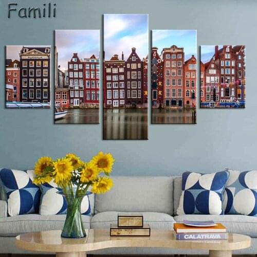 5pcs Modern Netherlands city Canvas art Painting on the Wall Modular Pictures vintage home decor Canvas Painting for Living Room