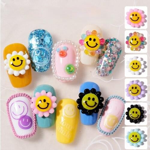 8pcs/lot nail art smile sunflower cartoon colorful nail paste decoration resin 3d charms nails supply nail gems